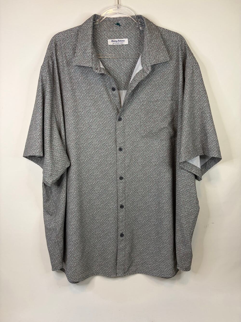 Tommy Bahama The Bahama Coast Gray Square Print Short Sleeve Button Shirt 2XLB